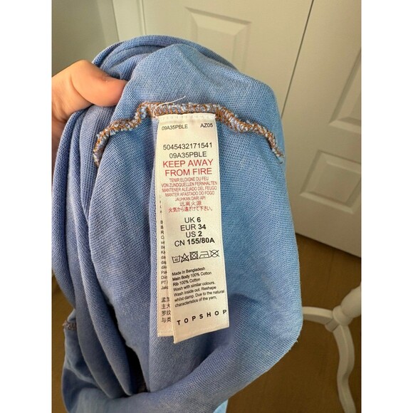 Topshop Crop Top Blue Cotton Tee size 2 - Picture 5 of 6